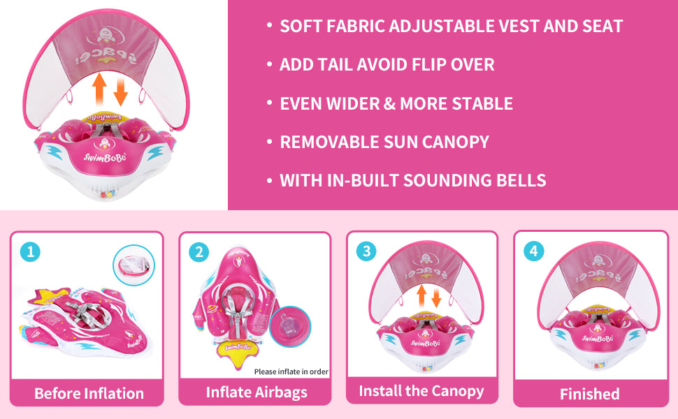 Swimbobo Schwimmhilfe für Babys mit Schutzhaube und Schwanz (6-36 Monate)