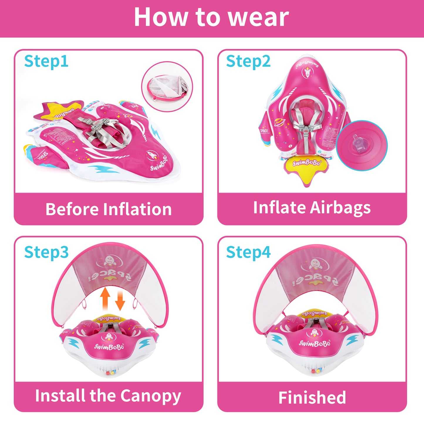 Swimbobo Schwimmhilfe für Babys mit Schutzhaube und Schwanz (6-36 Monate)
