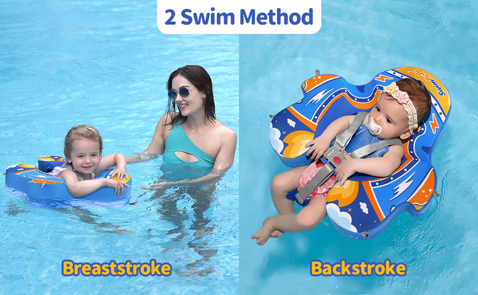 Blau Swimbobo Schwimmhilfe für Babys ohne Aufblasen mit Sonnenblende und Schwanz