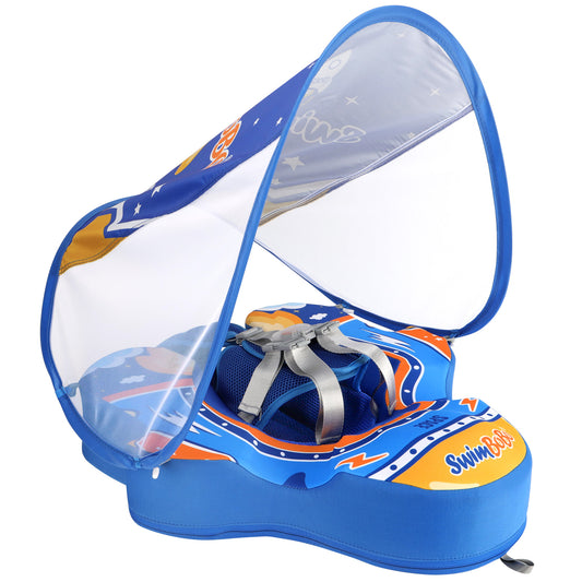 Blau Swimbobo Schwimmhilfe für Babys ohne Aufblasen mit Sonnenblende und Schwanz