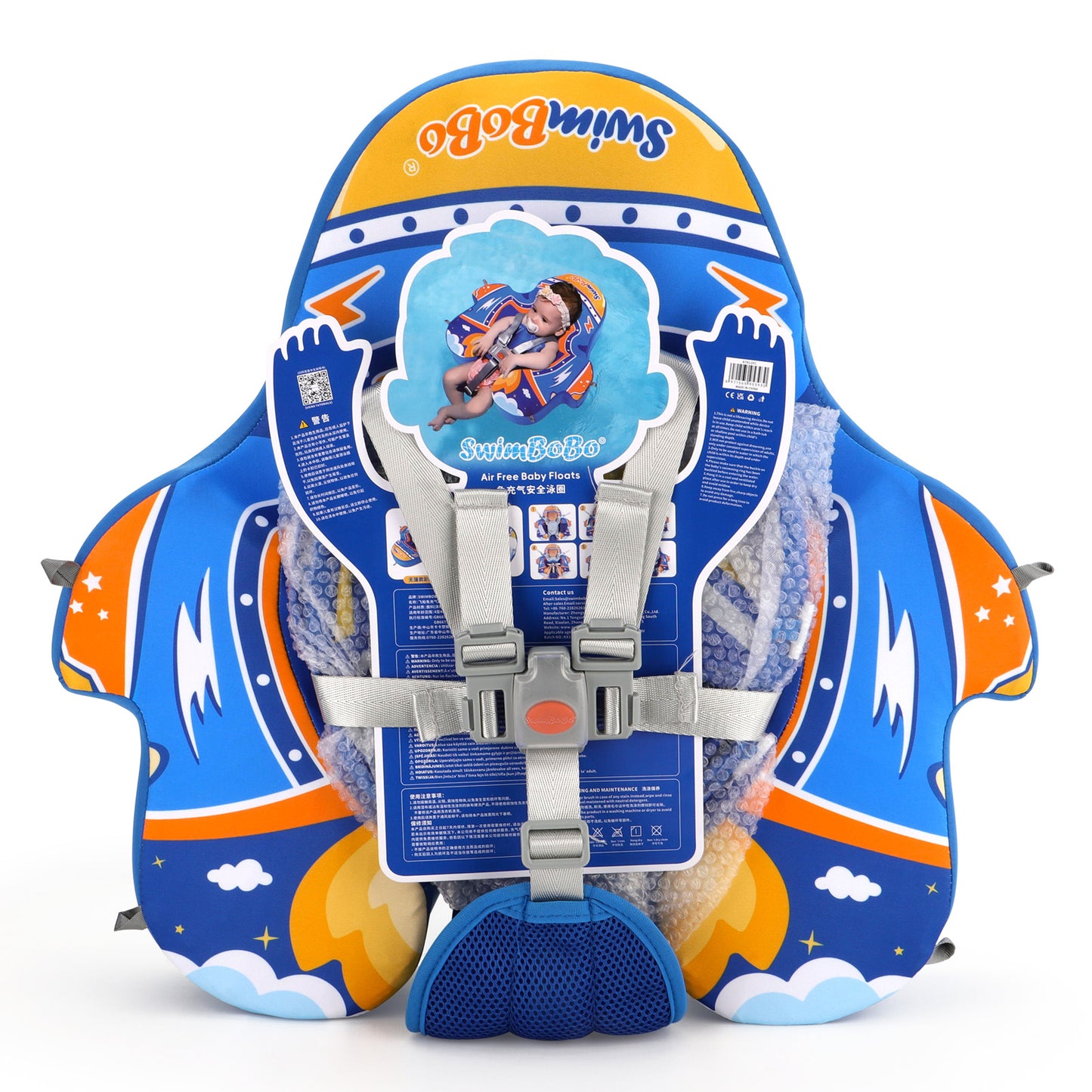 Blau Swimbobo Schwimmhilfe für Babys ohne Aufblasen mit Sonnenblende und Schwanz