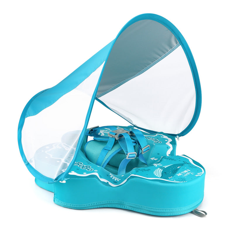 Blau Swimbobo Schwimmhilfe für Babys ohne Aufblasen mit Sonnenblende und Schwanz