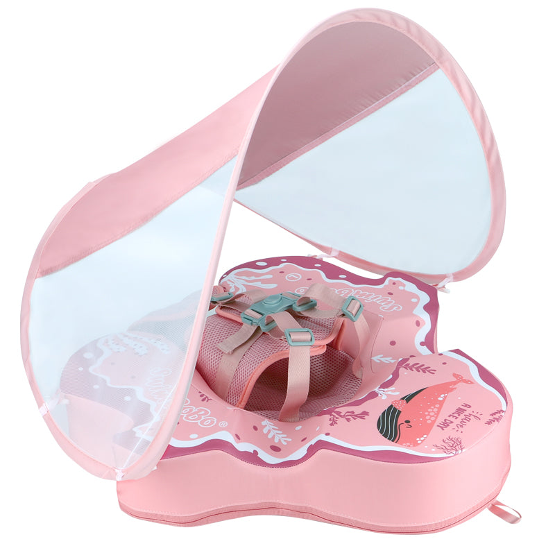 Blau Swimbobo Schwimmhilfe für Babys ohne Aufblasen mit Sonnenblende und Schwanz