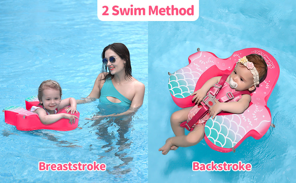 Rosa Swimbobo Schwimmhilfe für Babys ohne Aufblasen mit Sonnenblende und Schwanz
