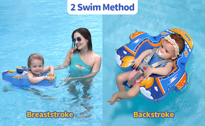 Blau Swimbobo Schwimmhilfe für Babys ohne Aufblasen mit Sonnenblende und Schwanz