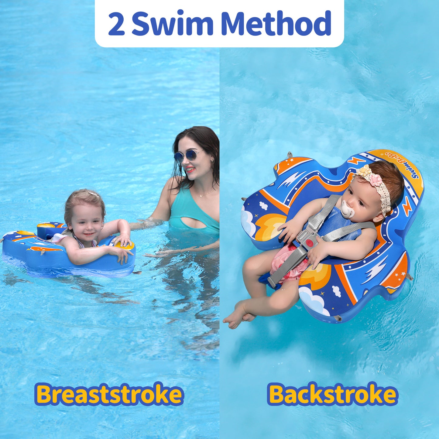 Blau Swimbobo Schwimmhilfe für Babys ohne Aufblasen mit Sonnenblende und Schwanz