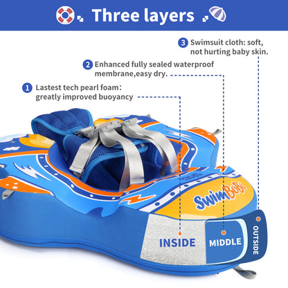Blau Swimbobo Schwimmhilfe für Babys ohne Aufblasen mit Sonnenblende und Schwanz