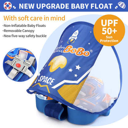 Blau Swimbobo Schwimmhilfe für Babys ohne Aufblasen mit Sonnenblende und Schwanz
