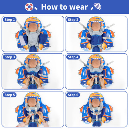 Blau Swimbobo Schwimmhilfe für Babys ohne Aufblasen mit Sonnenblende und Schwanz
