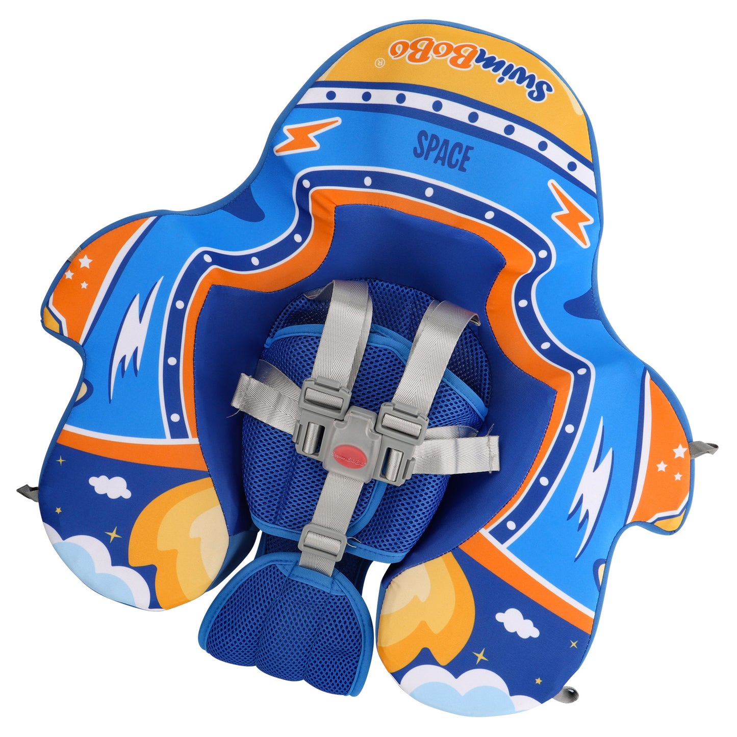 Blau Swimbobo Schwimmhilfe für Babys ohne Aufblasen mit Sonnenblende und Schwanz