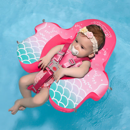 Rosa Swimbobo Schwimmhilfe für Babys ohne Aufblasen mit Sonnenblende und Schwanz