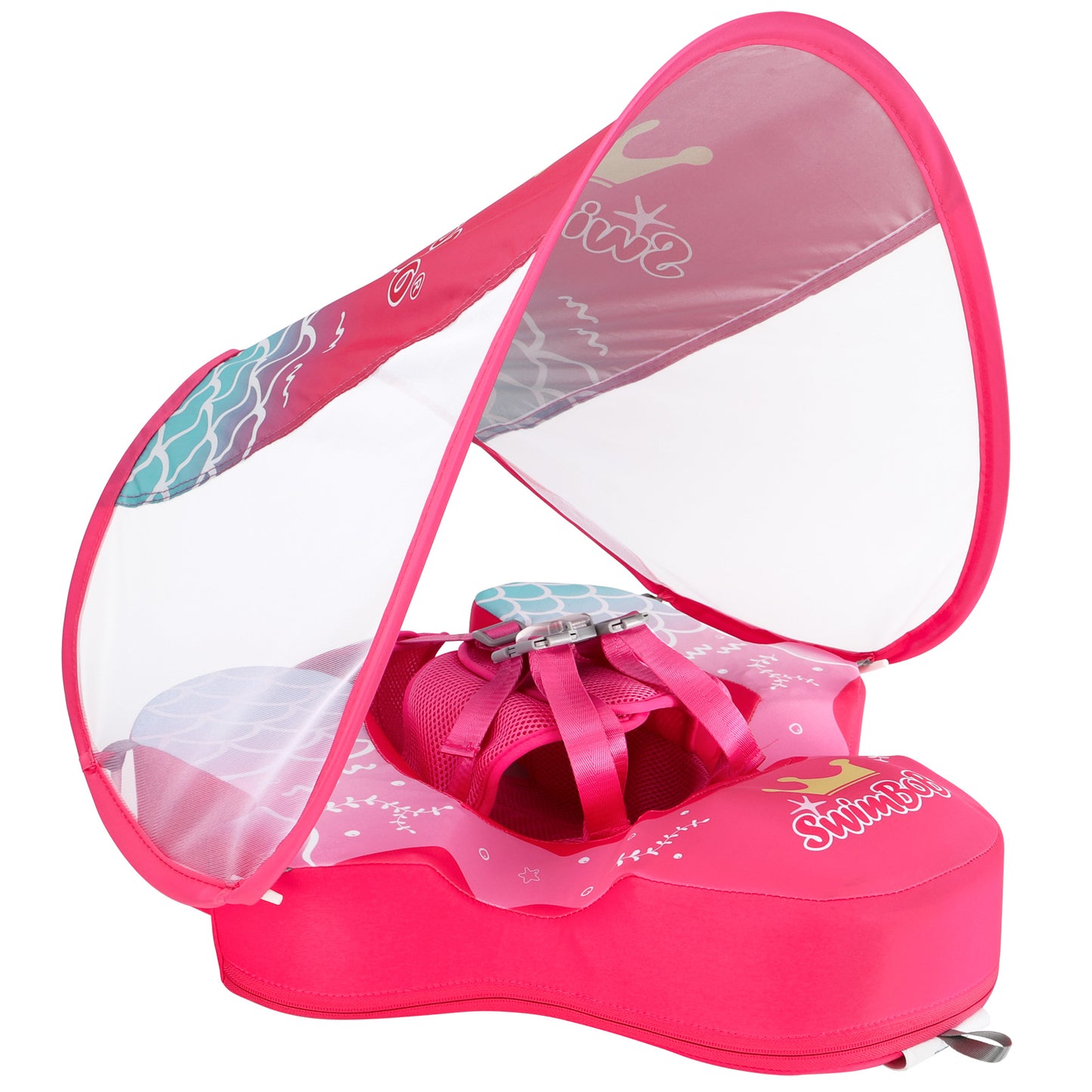 Blau Swimbobo Schwimmhilfe für Babys ohne Aufblasen mit Sonnenblende und Schwanz