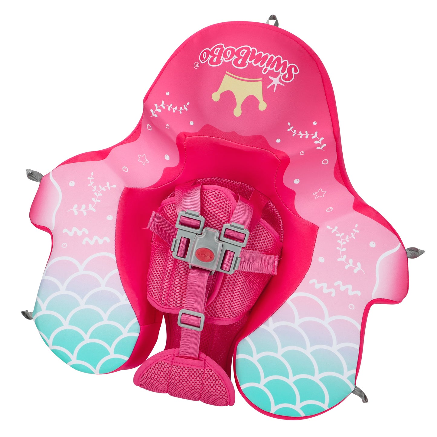 Rosa Swimbobo Schwimmhilfe für Babys ohne Aufblasen mit Sonnenblende und Schwanz