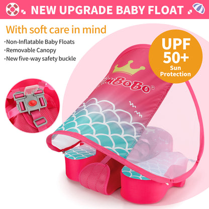 Rosa Swimbobo Schwimmhilfe für Babys ohne Aufblasen mit Sonnenblende und Schwanz
